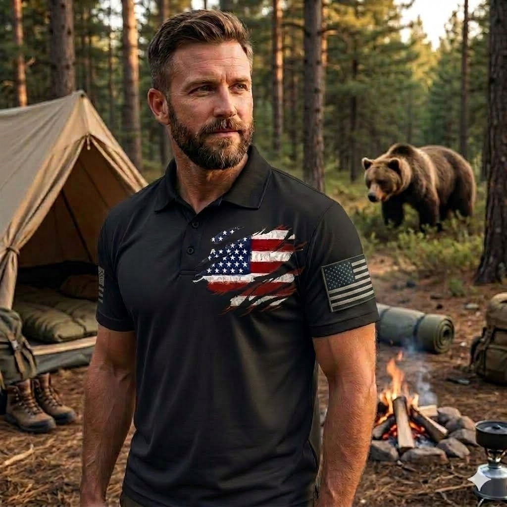 Patriot USA Flag Tattered Polo Graphic Tee