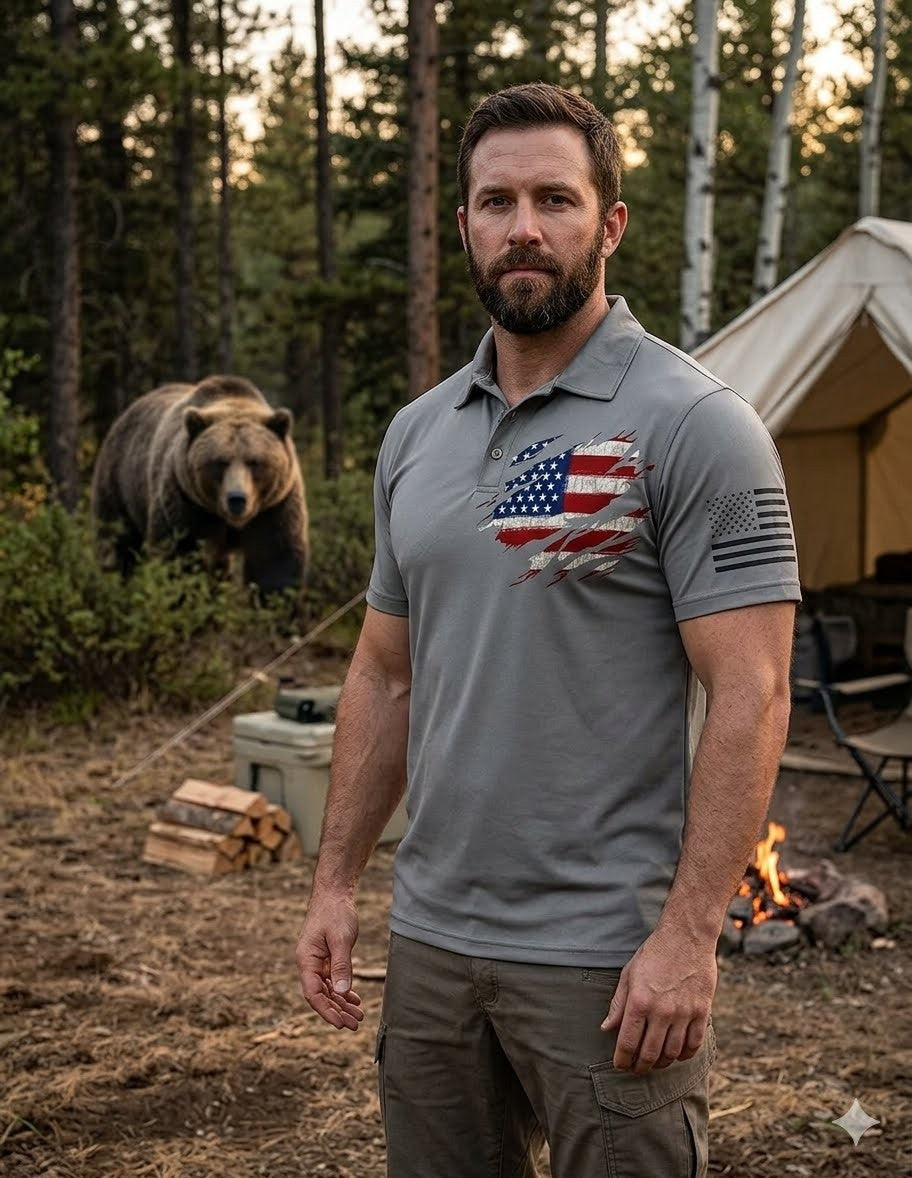 Patriot USA Flag Tattered Polo Graphic Tee