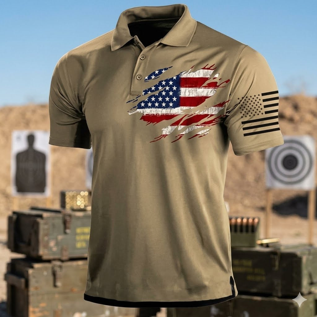 Patriot USA Flag Tattered Polo Graphic Tee