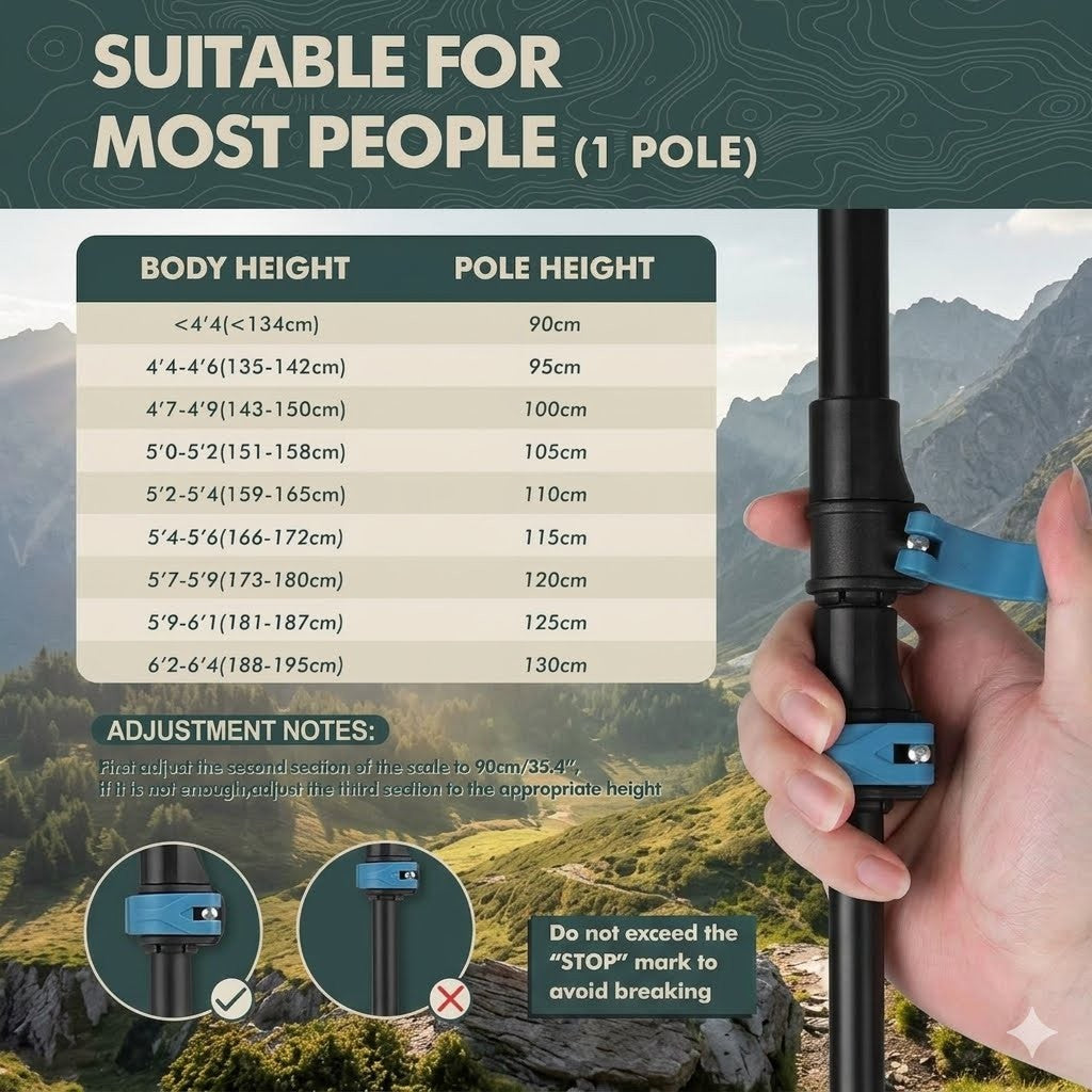 Extended sweatproof EVA foam handle on a blue aluminum trekking pole.