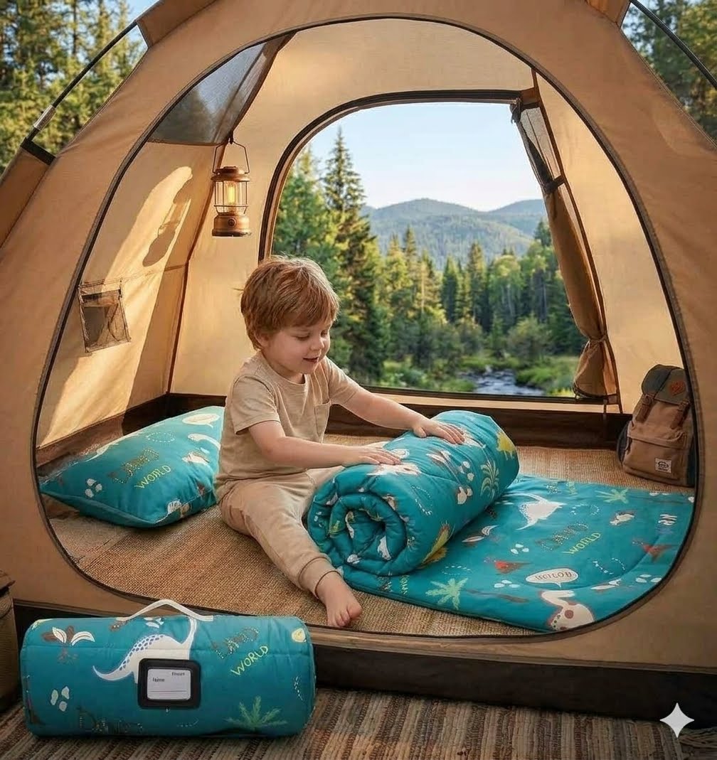 Toddler Nap Mat with Pillow & Blanket for Camping – Big Green Bear