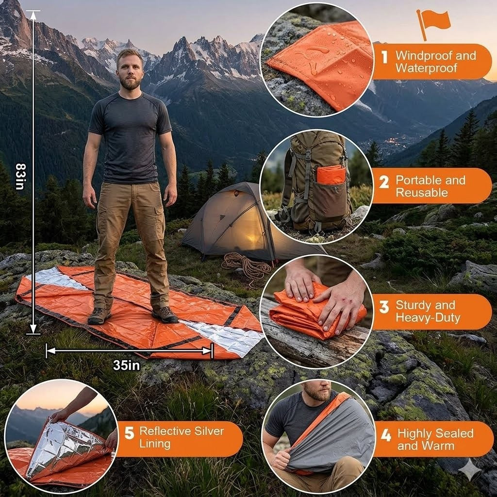 Thermal Emergency Sleeping Bag 2-Pack for Survival