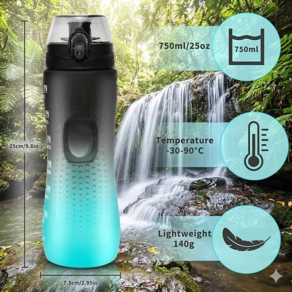 25oz Leakproof Sports Water Bottle with Time Marker