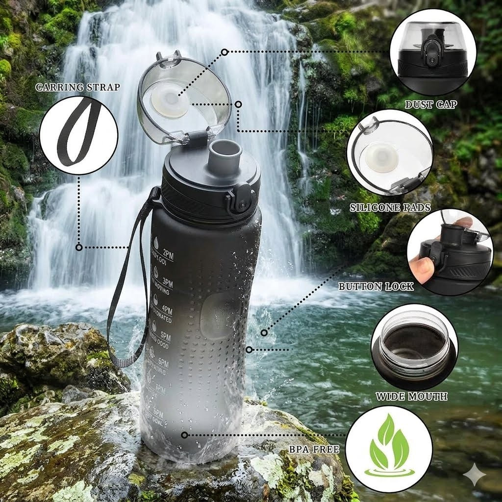 25oz Leakproof Sports Water Bottle with Time Marker