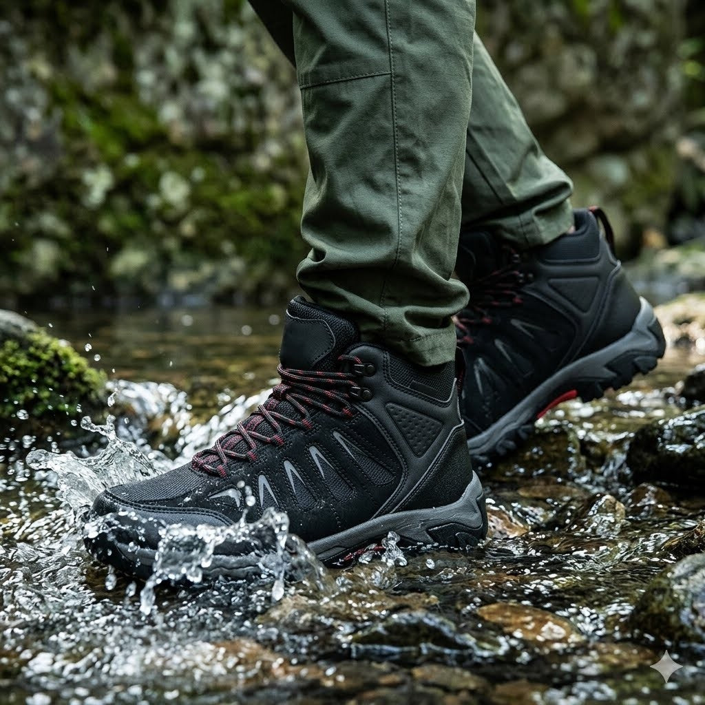 Men's Waterproof Hiking Boots Non-Slip Lightweight Mid Top Ankle Boot Breathable Hiker Trekking Shoes