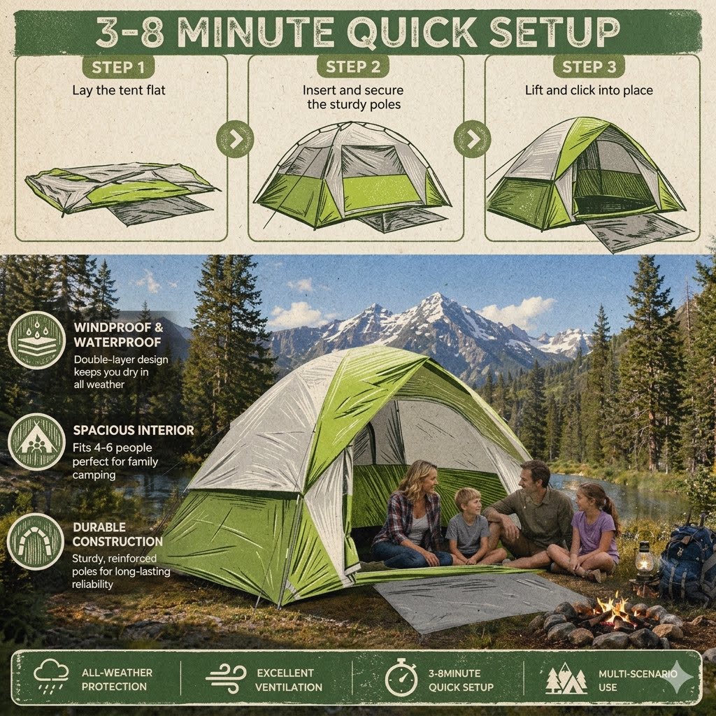 XL Camping Tents 4/6 Person Waterproof Double Layer Dome