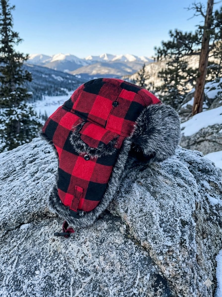 Red Trapper Hat with Faux Fur Ear Flaps for Men