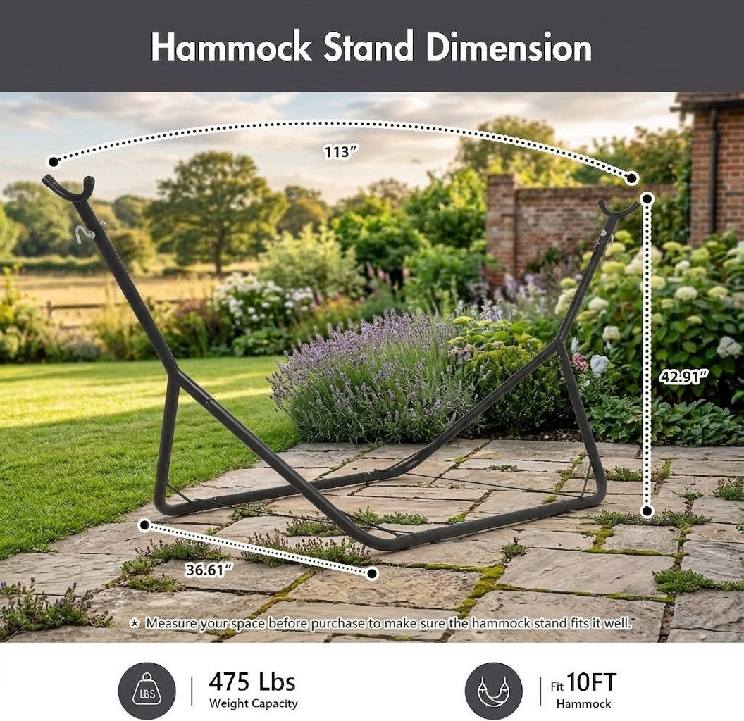 Heavy-Duty Black Steel 10ft Hammock Stand