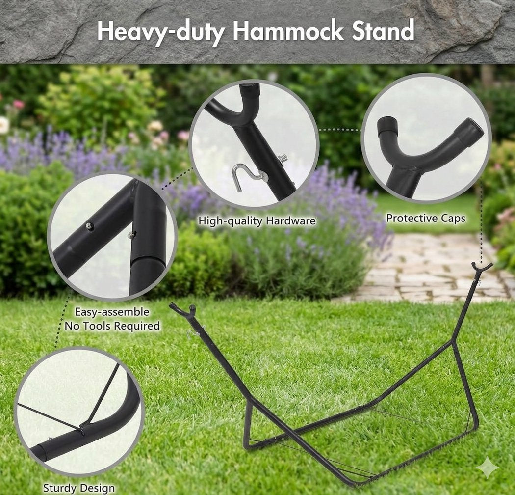 Heavy-Duty Black Steel 10ft Hammock Stand