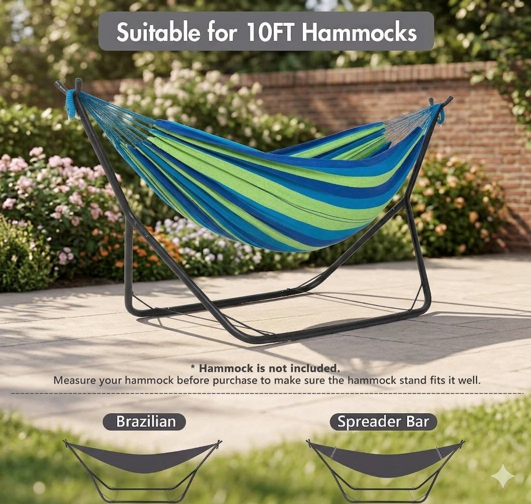 Heavy-Duty Black Steel 10ft Hammock Stand