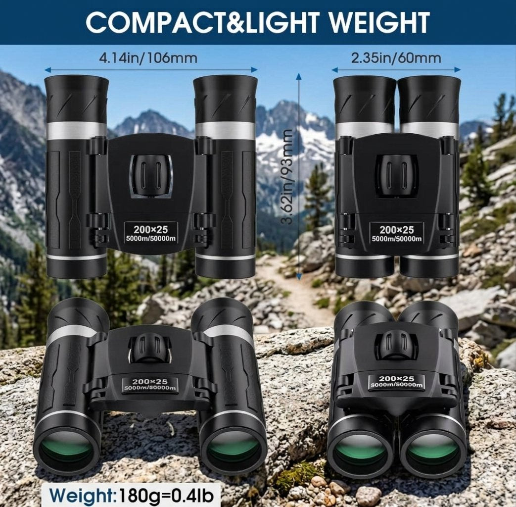 200x25 Compact Binoculars for Adults and Kids, High Powered Mini Pocket Binoculars, Waterproof Small Binocular for Bird Watching, Hunting, Concert, Theater, Opera, Traveling, Sightseeing