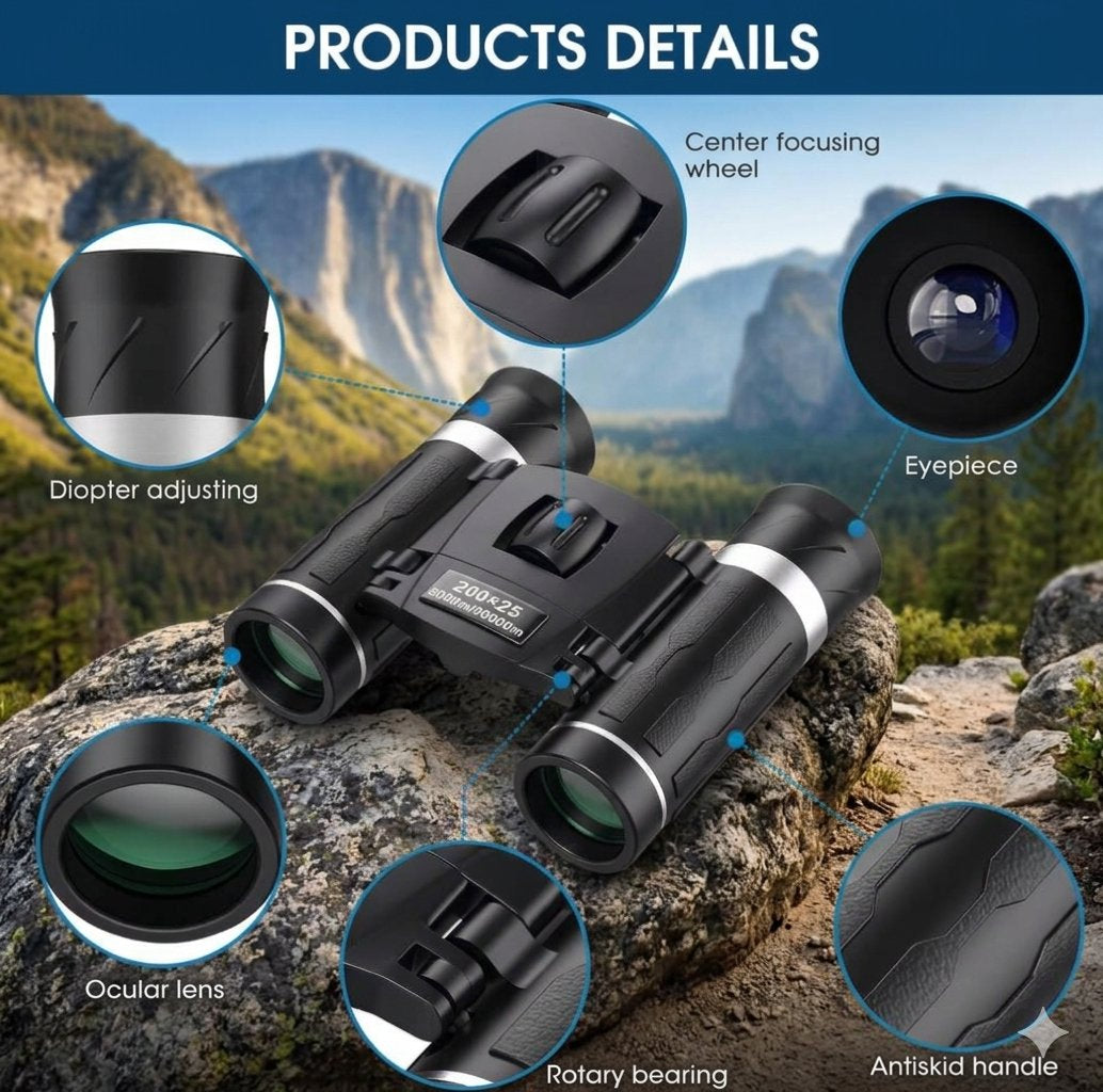 200x25 Compact Binoculars for Adults and Kids, High Powered Mini Pocket Binoculars, Waterproof Small Binocular for Bird Watching, Hunting, Concert, Theater, Opera, Traveling, Sightseeing