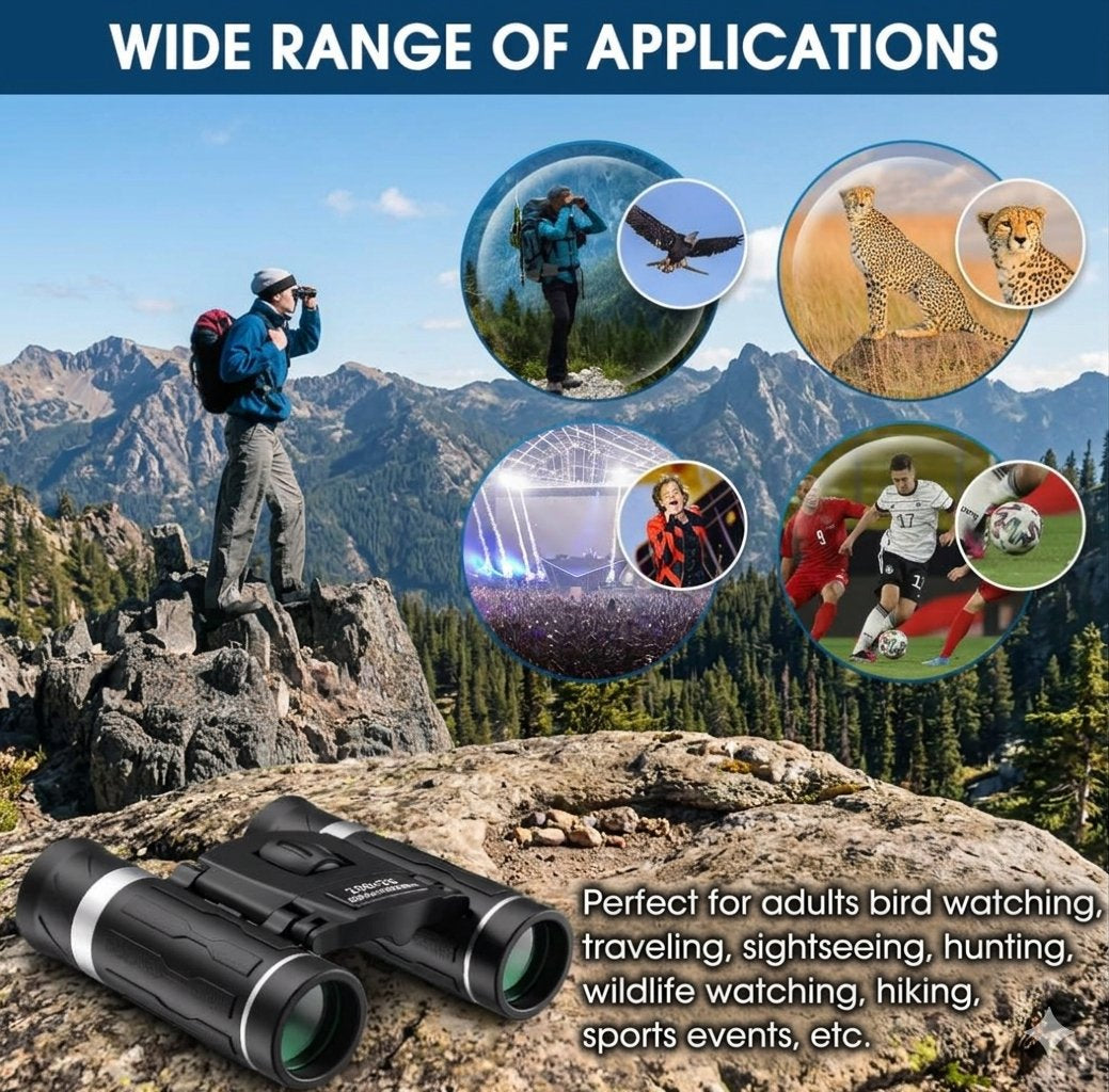 200x25 Compact Binoculars for Adults and Kids, High Powered Mini Pocket Binoculars, Waterproof Small Binocular for Bird Watching, Hunting, Concert, Theater, Opera, Traveling, Sightseeing