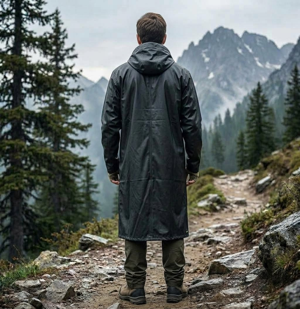 Men's Long Waterproof Raincoat | Hooded Hiking Jacket