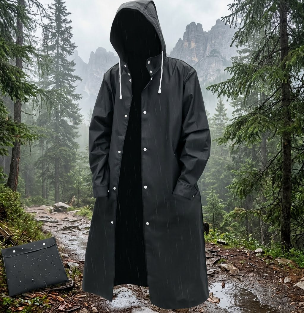 Men's Long Waterproof Raincoat | Hooded Hiking Jacket