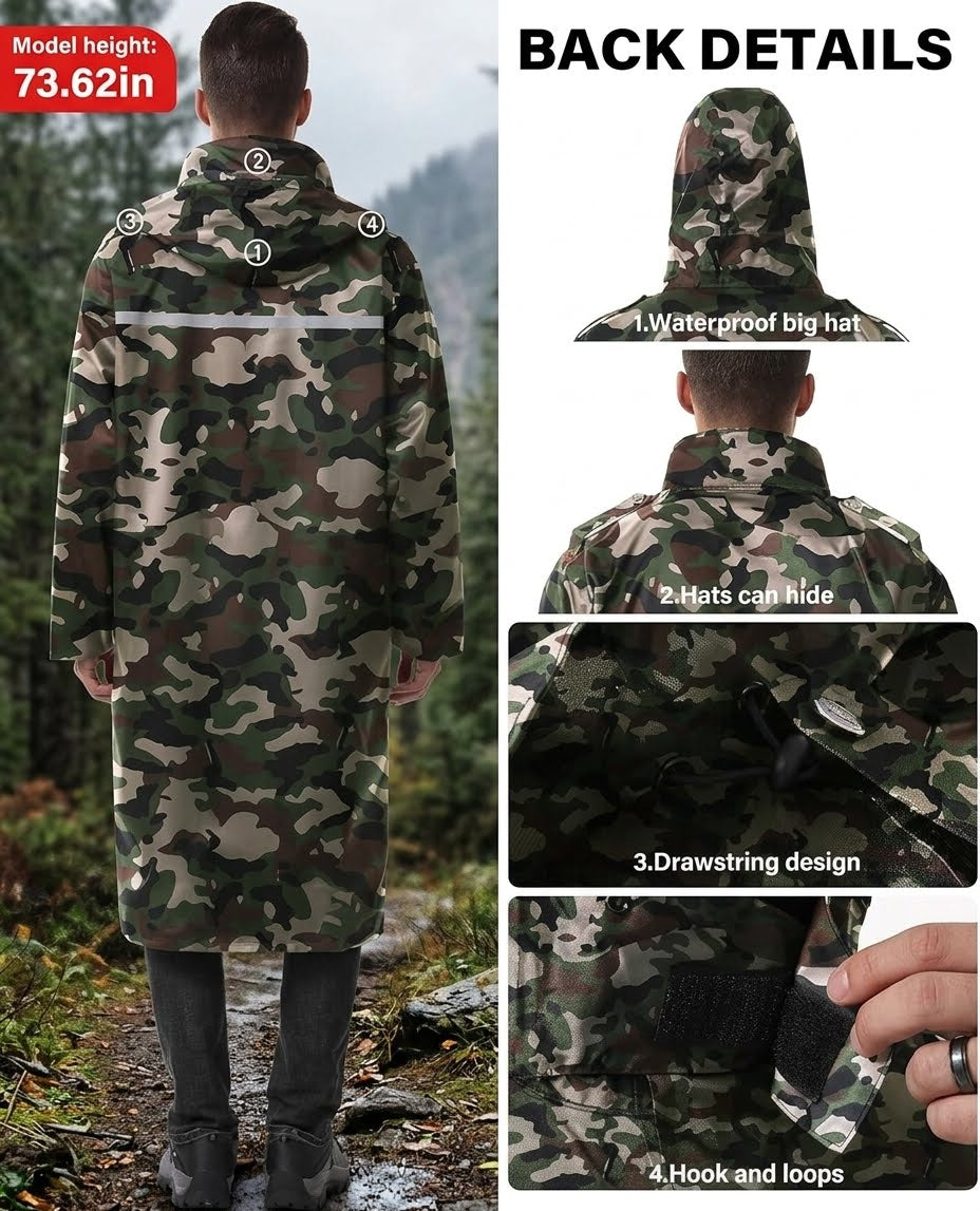 Waterproof Camo Hiking Hunting Long Raincoat