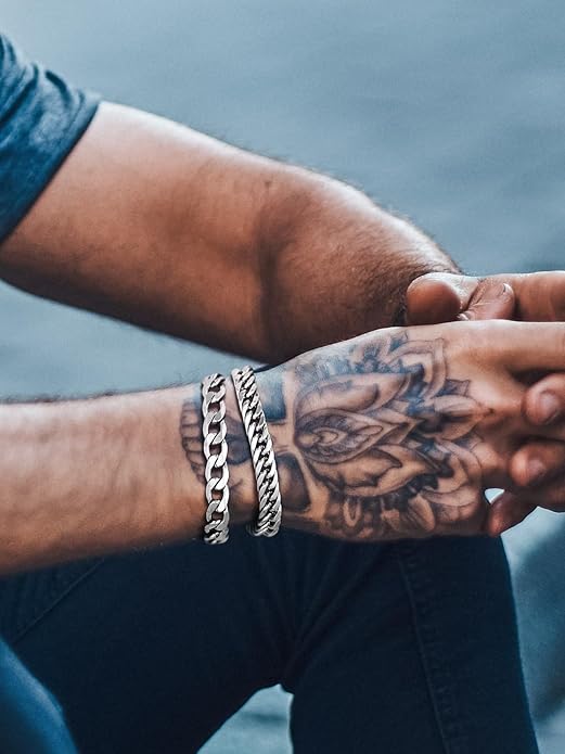 2PCS Stainless Steel Silver Cuban Rope Link Chain Bracelets for Men -  BigGreenBear.com jewelry 29.99 USD Big Green Bear
