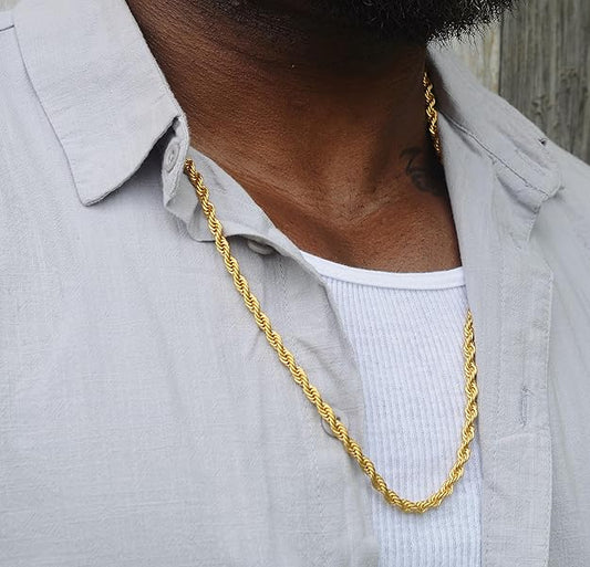 18k Real Gold Plated Rope Chain 3mm Stainless Steel Twist Chain Necklace for Men -  BigGreenBear.com jewelry 18.99 USD Big Green Bear