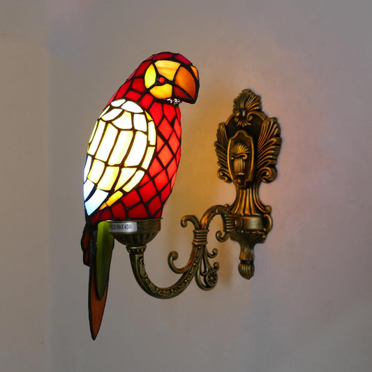 Tiffany Red Parrot Wall Light Handmade Stained Glass Gooseneck Wall Sconce -  BigGreenBear.com Lighting 89.99 USD Big Green Bear