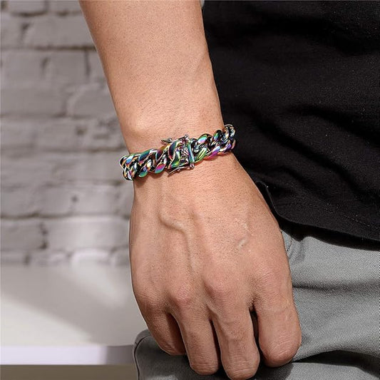 Stainless Steel Miami Rainbow Cuban Link Bracelet for Men -  BigGreenBear.com jewelry 29.99 USD Big Green Bear