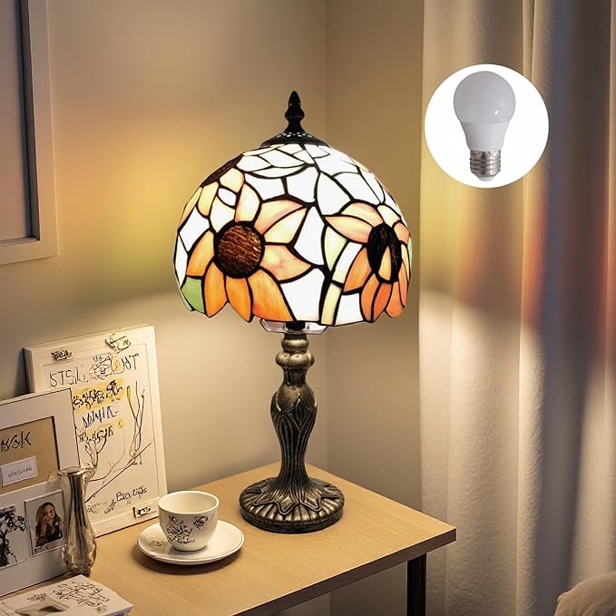 Tiffany Style Table Lamp, 8'' Yellow Sunflower Handmade Stained Glass Lampshade -  BigGreenBear.com table lamp 65.00 USD Big Green Bear