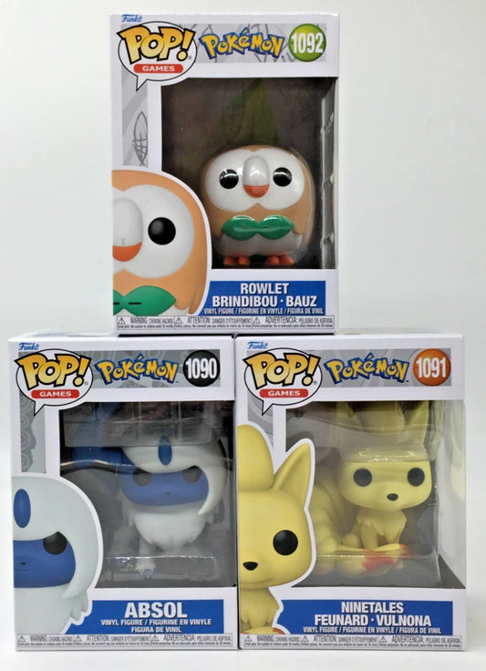 Funko Pop! Pokémon Absol #1090 Ninetales #1091 Rowlet #1092 Set of 3 -  BigGreenBear.com FUNKO POP 49.99 USD Big Green Bear