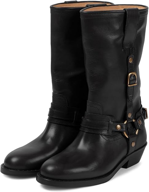 Mid Calf Boots For Women Chunky Low Heel Riding Booties Motorcycle Biker
