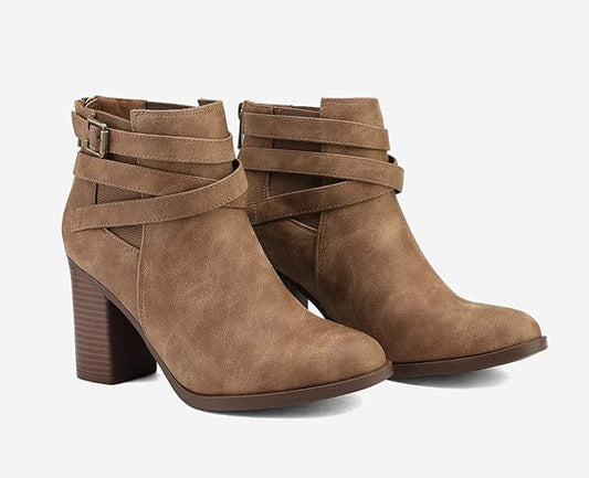 Women's Chunky High Heel Ankle Boots Close Toe Fall Heeled Booties Shoes