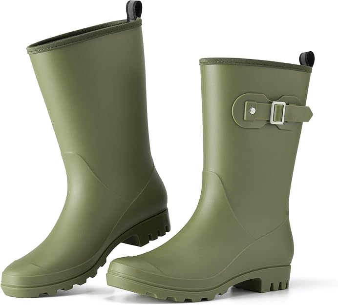 Women's Waterproof Rain Boots Wide Mid Calf Comfortable Rubber Shoes -  BigGreenBear.com clothing 49.99 USD Big Green Bear