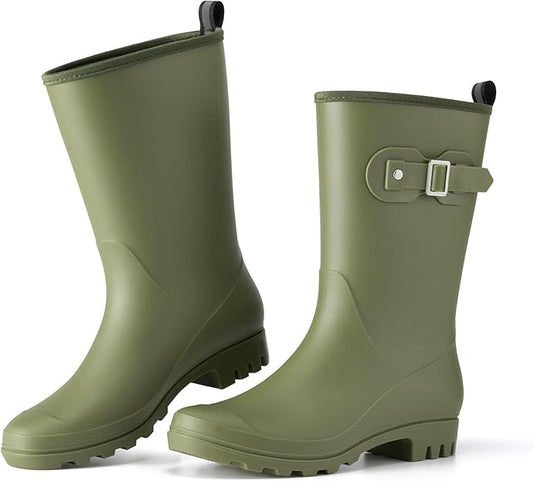 Women's Waterproof Rain Boots Wide Mid Calf Comfortable Rubber Shoes -  BigGreenBear.com clothing 49.99 USD Big Green Bear