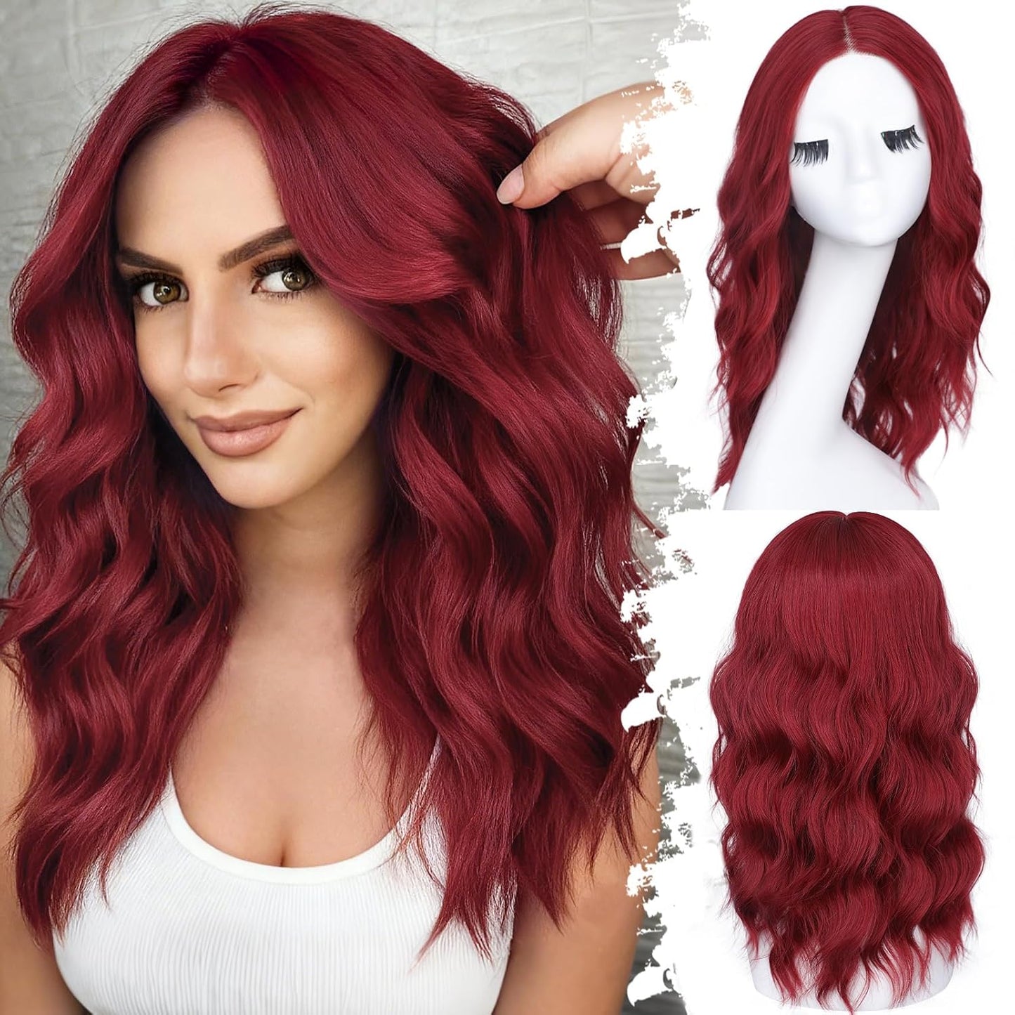 Berry Red Long Wavy Wig for Women, Pre-Cut HD Lace Natural Hairline, Glueless -  BigGreenBear.com Beauty Products 44.50 USD Big Green Bear