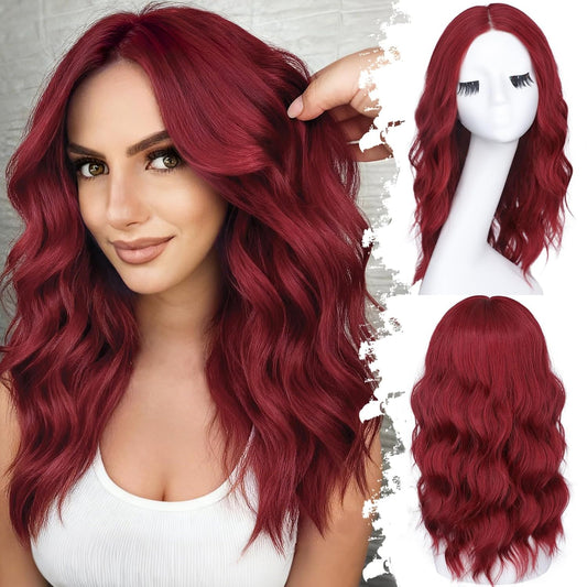 Berry Red Long Wavy Wig for Women, Pre-Cut HD Lace Natural Hairline, Glueless -  BigGreenBear.com Beauty Products 44.50 USD Big Green Bear