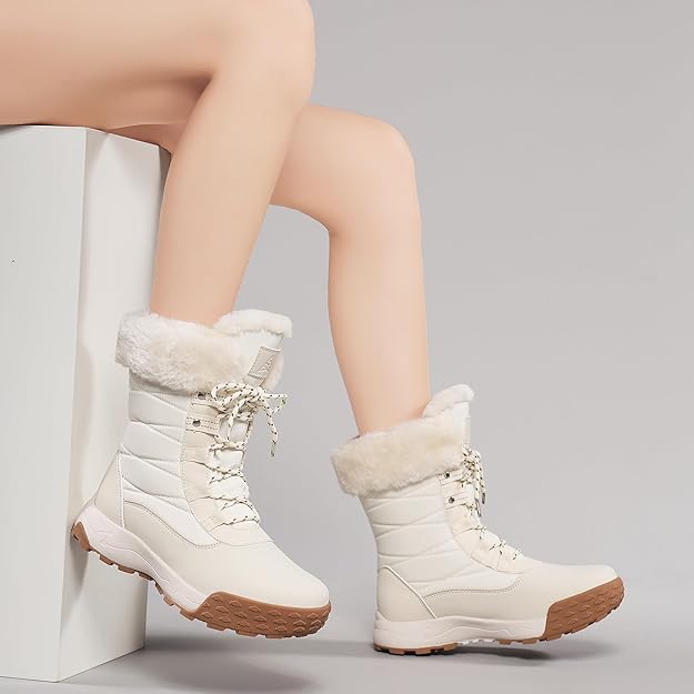 Womens Snow Boots with Insulated Sole, Lightweight Warm Cozy Winter Booties -  BigGreenBear.com boots 69.00 USD Big Green Bear