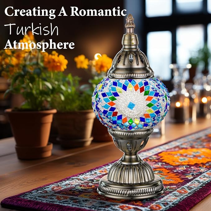 NEW Handmade, Turkish, Moroccan Tiffany Style, Mosaic Glass, Night Stand Light -  BigGreenBear.com table lamp 39.99 USD Big Green Bear