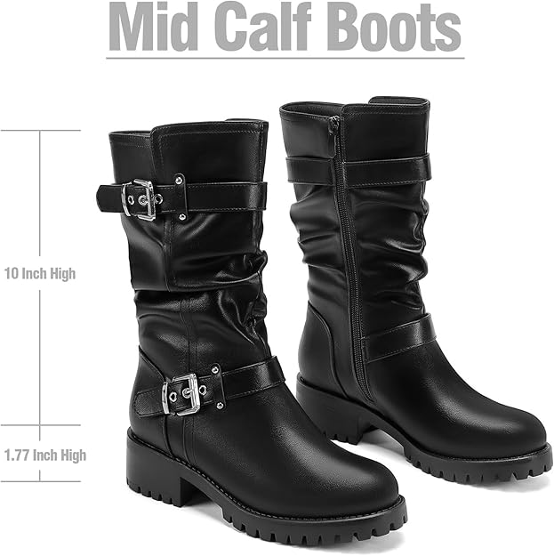 Mid Calf Boots For Women with a Wide Toe Box Motorcycle Biker Riding Boots