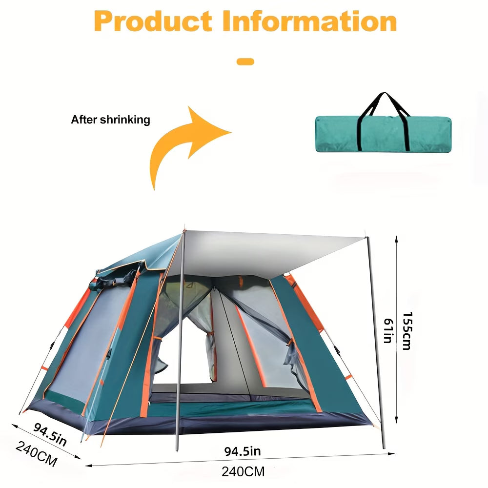 Camping tent with dimensions and a shrunk version of the tent shown.