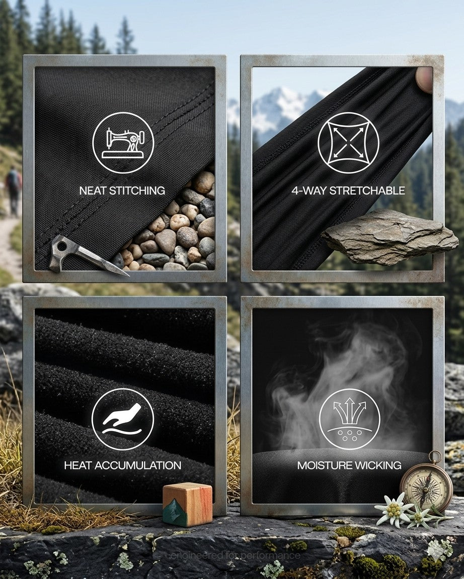 Product features with icons and text on a natural background