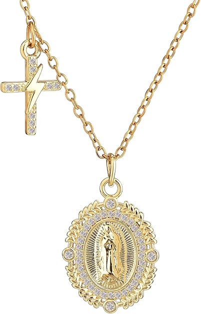 Virgin Mary Prayer Necklace Our Lady of Guadalupe Amulet Pendant for Women