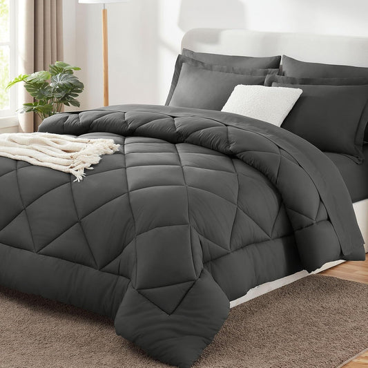 7 Pieces, Luxury Soft Bed Set for All Seasons, Bedding Set with Down Alternative Comforter, Sheets, Pillowcases & Shams -  BigGreenBear.com bedding 49.99 USD Big Green Bear