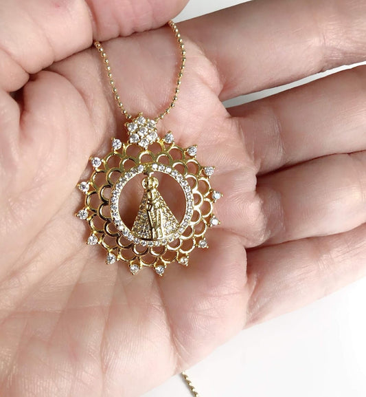 Virgen de la Caridad del Cobre Necklace 17.5 Inches Ball Chain Round Cuban Medal -  BigGreenBear.com jewelry 39.99 USD Big Green Bear