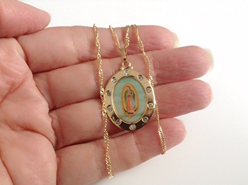 La Virgen de Guadalupe Medal Necklace 17.2 Inches Spiral Chain -  BigGreenBear.com jewelry 39.89 USD Big Green Bear