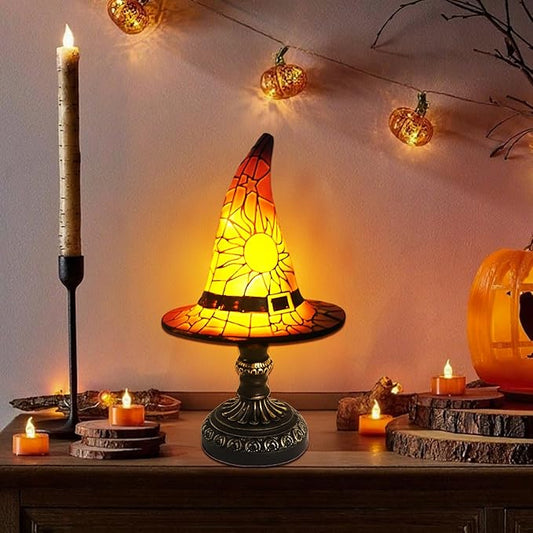 Witch Hat Lamp Stained Glass Resin Handmade Gothic Witch Hat Lamp 7"High -  BigGreenBear.com table lamp 36.00 USD Big Green Bear