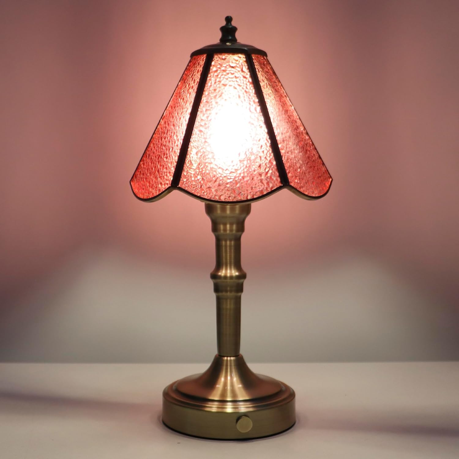 Stained Glass Touch Table Lamp 3-Way Dimmable (Pink Diamond Glass)  12" High -  BigGreenBear.com table lamp 39.99 USD Big Green Bear