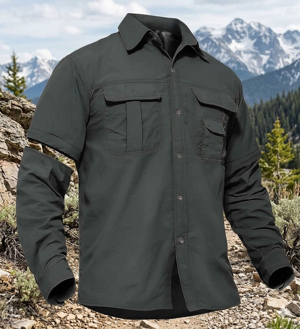 Dark green shirt with mountainous landscape in the background Big Green Bear