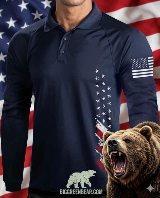 Men's Patriotic Long Sleeve Golf Polo - Raglan Stretch