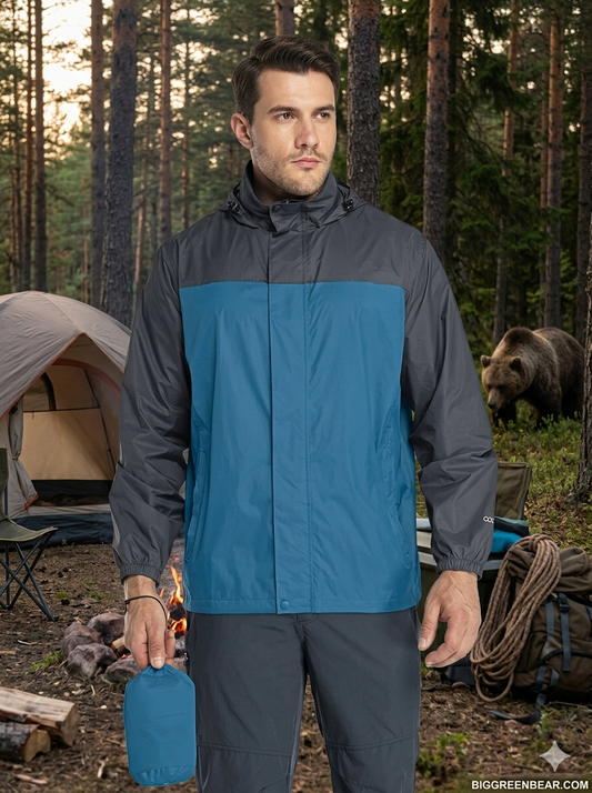 33,000ft Men's Packable Rain Jacket | Blue/Gray Windbreaker