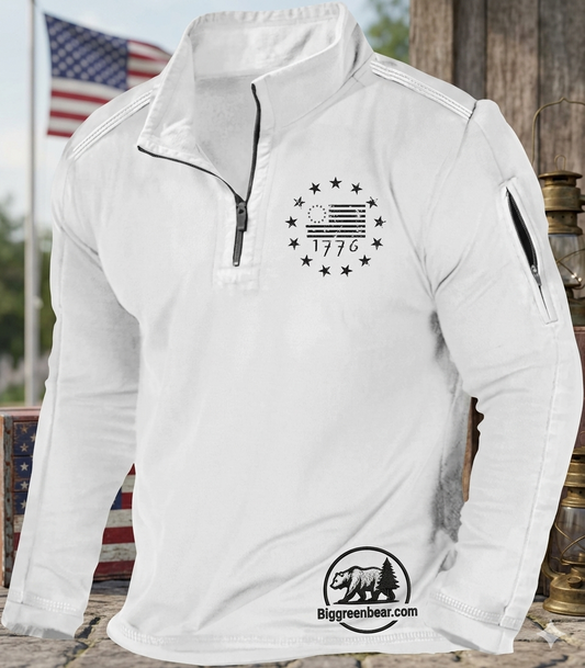 Men's White American Flag 1/4 Zip Pullover - Patriotic