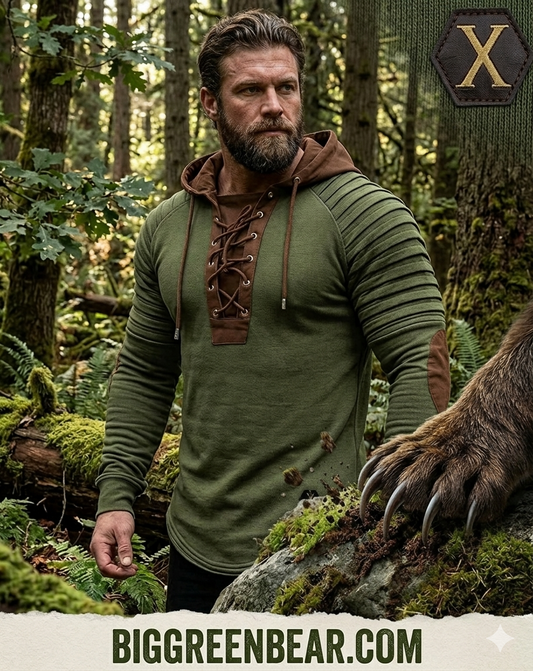 Men's Vintage Lace-Up Henley Hoodie | Tactical Western Tee