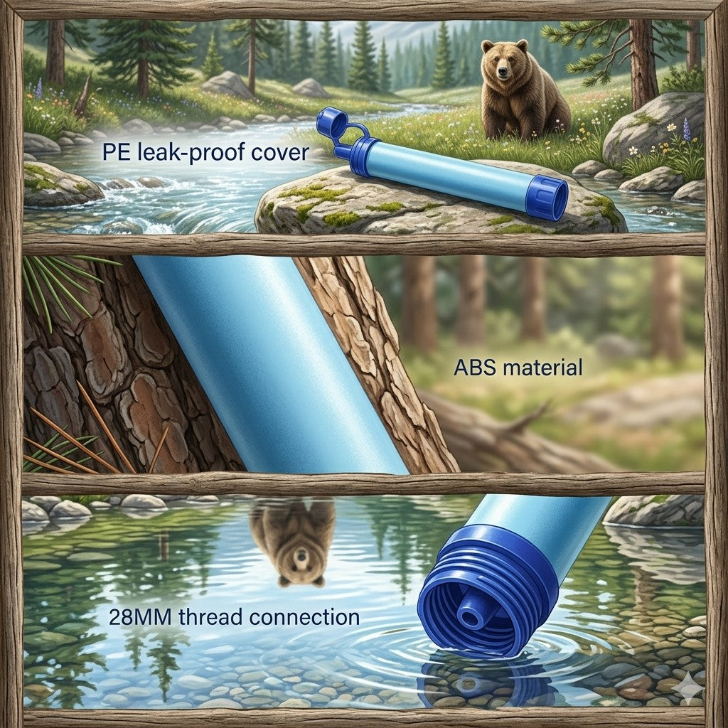 Blue pipe with PE leak-proof cover and ABS material in a forest setting