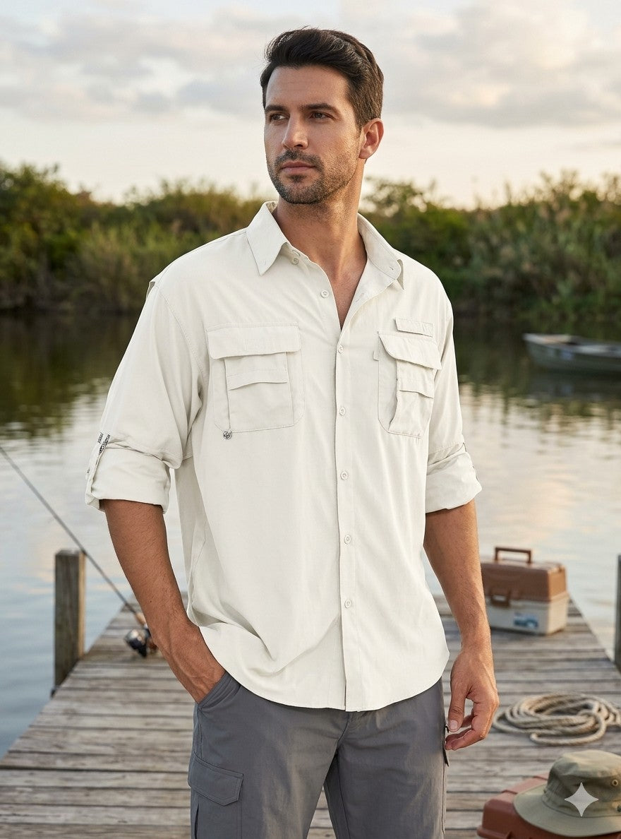Man wearing hiking shirt at lake Big Green Bear